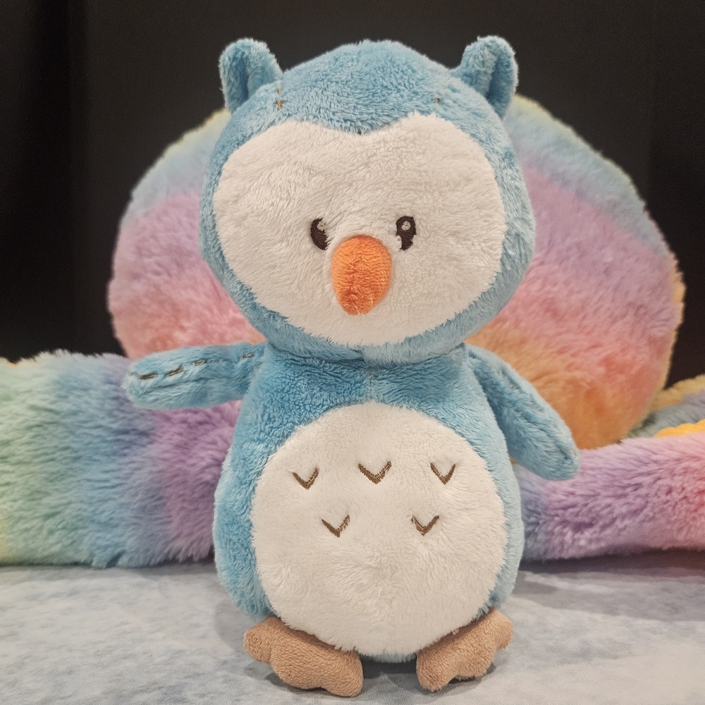 Aurora Baby Blue Owl Plush Crinkle Wings Rattle Baby Toy 9" Lovey